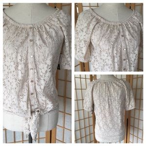 French Laundry Tie Front Lace Top SZ S NWT